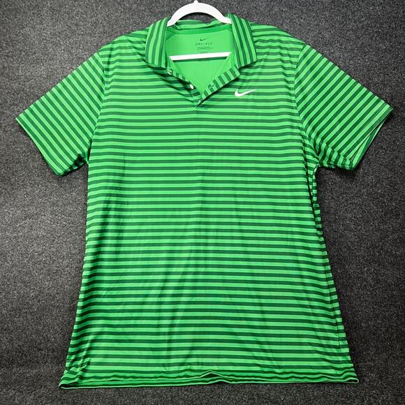 Nike Dri-Fit Standard fit Stripe Performance Golf Polo Shirt Dark Green XL - Picture 1 of 5